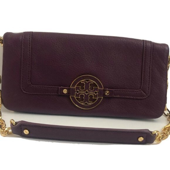 Tory Burch Handbag Purple Purse Leather ShoulderBag Clutch Tote - Picture 2 of 16